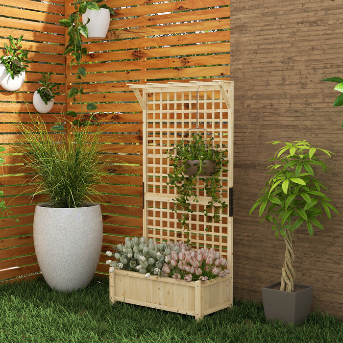 Wooden Raised Garden Bed with Trellis - Drainage Holes, Climbing Plant Support - Ideal for Growing Vegetables and Flowers in Small Spaces