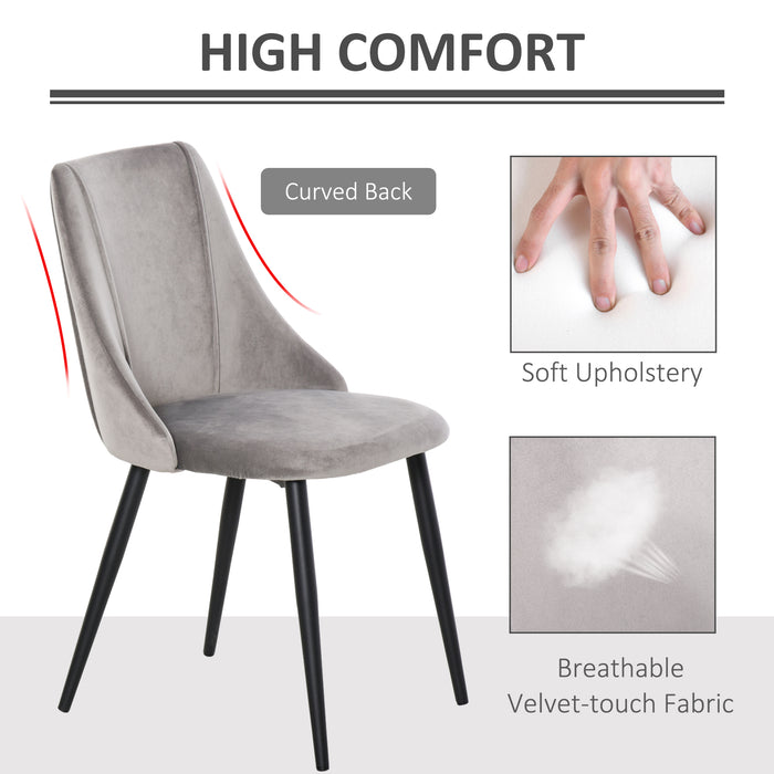 Modern Velvet Upholstered Dining Chairs - Set of 2 High Back Accent Seats with Sleek Metal Legs - Elegant Seating for Contemporary Home Decor, Grey