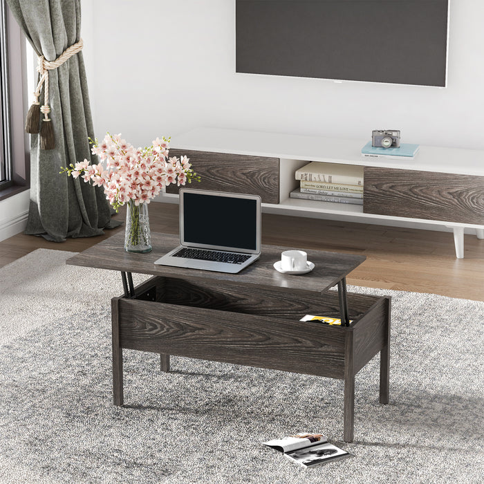 Modern Lift Top Coffee Table - Convertible Desk with Storage Compartment and Retractable Floating Design - Versatile Furniture for Home Office and Living Room Use