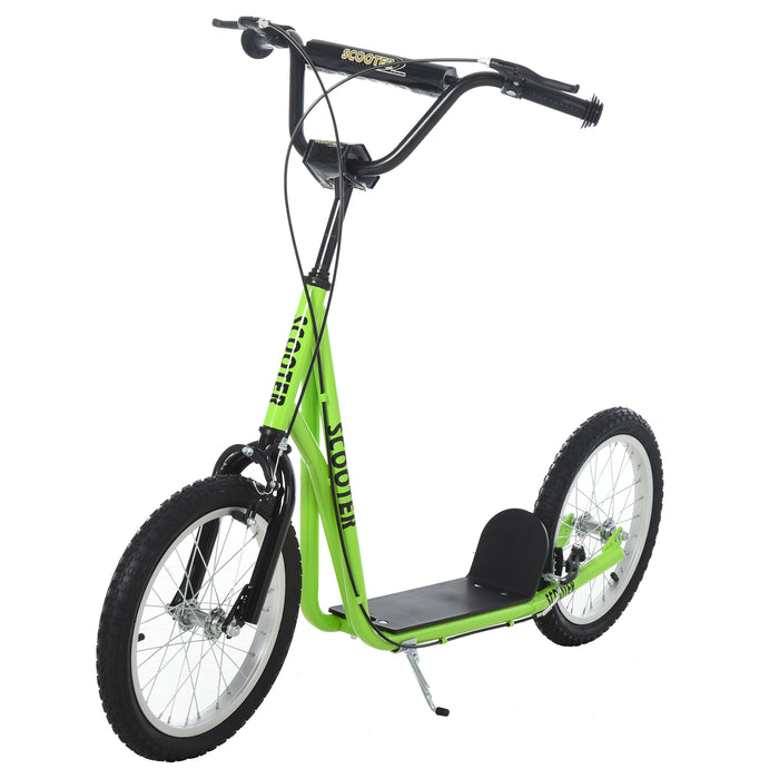 Kids Stunt Kick Scooter with Adjustable Handlebar - 16 Inch Rubber Tires, Dual Brakes, Green - Fun & Safe Ride for Children and Teens
