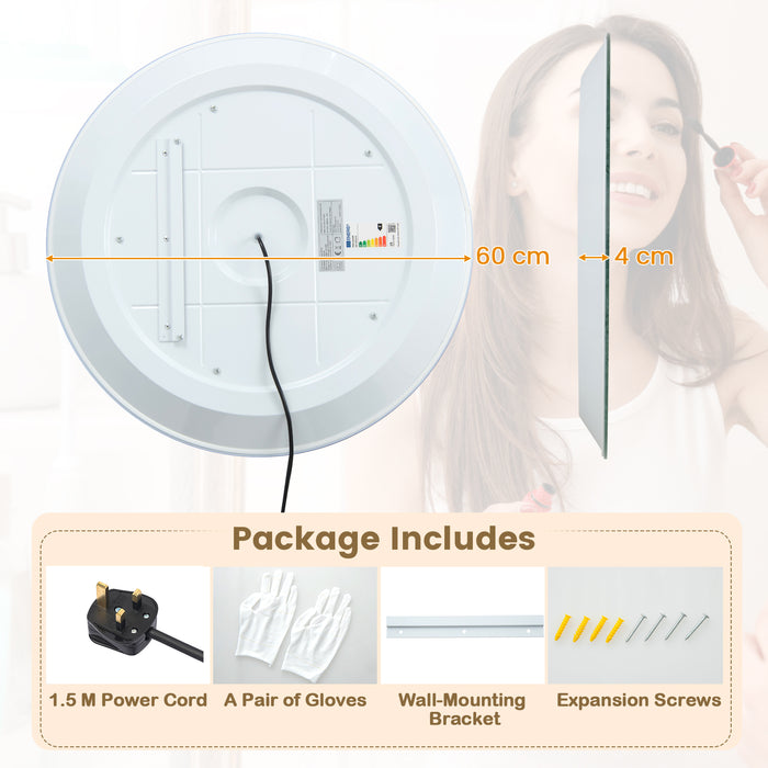 Vanity Makeup Mirror - Wall-Mounted, 3-Color Dimmable Lights with Touch Switch - Ideal for Beauty Enthusiasts and Makeup Artists