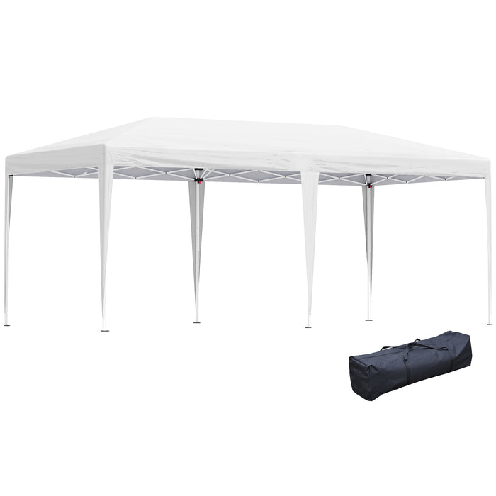 Double Roof Foldable Pop Up Gazebo - 6m x 3m Canopy Tent with Carrying Bag - Ideal for Weddings and Outdoor Events, White