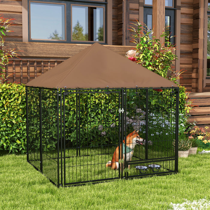 Heavy-Duty Outdoor Kennel for Pets - Weather-Resistant Steel Dog House with Lockable Metal Mesh and Roof - Spacious 141x141x121 cm Animal Shelter for Security and Comfort