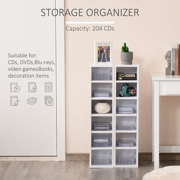 CD/DVD Storage Towers (Set of 2) - Adjustable Shelving Media Display Shelf, White - Ideal for Organizing Blu-Rays, DVDs, Books