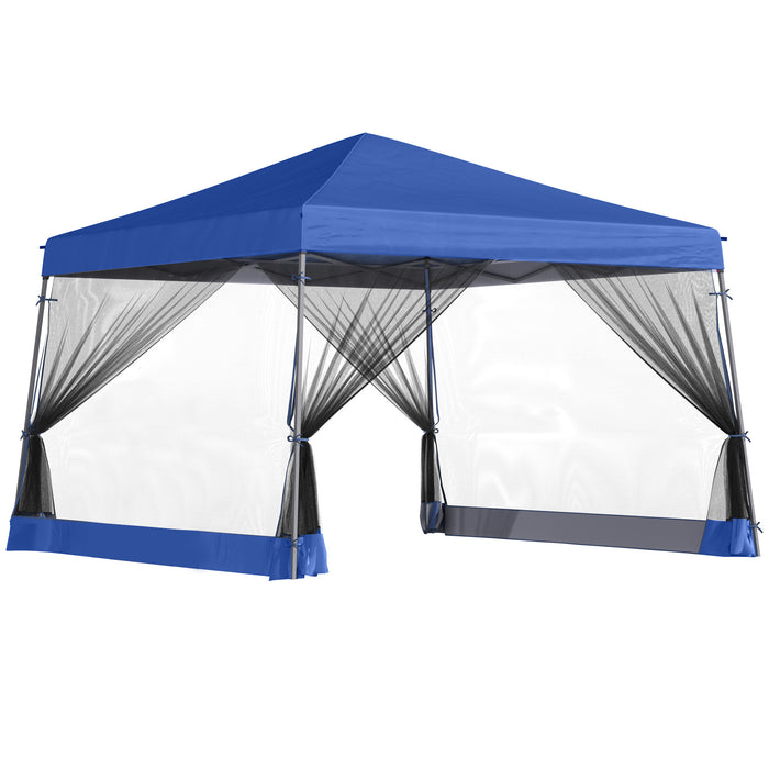Outdoor Garden Canopy Tent 3.6x3.6m - Pop-up Gazebo with Sun Shade and Mesh Screen Side Walls, Blue - Ideal Event Shelter for Parties and Gatherings