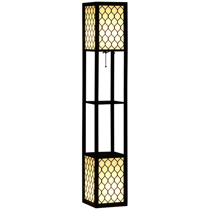 Floor Lamp with Storage Shelves - Dual LED Lighting, Tall Free-Standing Lamp with Pull Chain, Contemporary Design - Ideal for Living Room, Bedroom Ambience & Storage Convenience