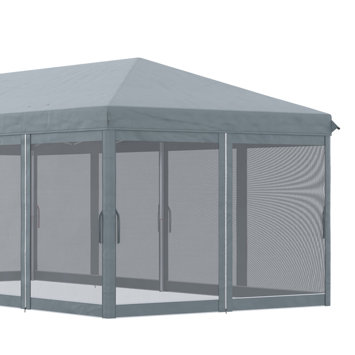 Outdoor Pop Up Canopy 6x3m - Marquee Party Wedding Tent with 6 Mesh Walls and Carry Bag, Grey - Ideal Outdoor Shelter for Events and Gatherings