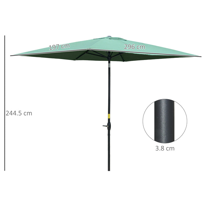 Rectangular Market Umbrella 2 x 3m with Crank and Push Button Tilt - Durable Outdoor Patio Sunshade in Green - Ideal for Gardens, Decking, and Commercial Use