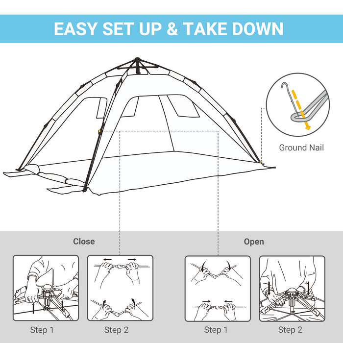 Pop-up Beach Tent for 1-2 People - Easy Setup with Dual Mesh Windows & Entryways, Dark Green - Ideal for Sun Shelter and Privacy