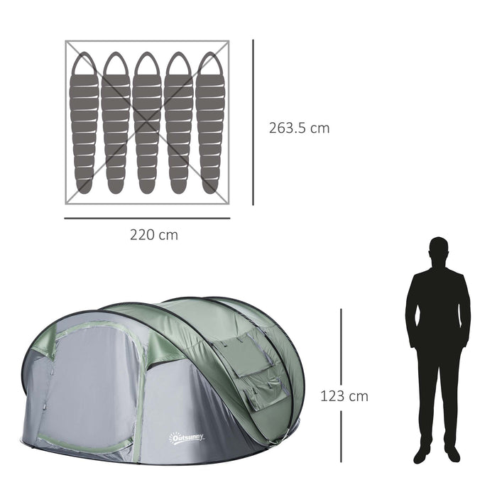 Family-Sized Pop-up Tent for 4-5 People - Waterproof Camping Shelter with Mesh and PVC Windows - Convenient Portable Design for Outdoor Trips in Dark Green