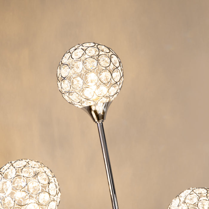 Crystal Elegance Floor Lamp - 5-Light Modern Upright Lamp for Bedroom & Living Room, 34x25x156cm in Silver - Stylish Illumination for Contemporary Spaces
