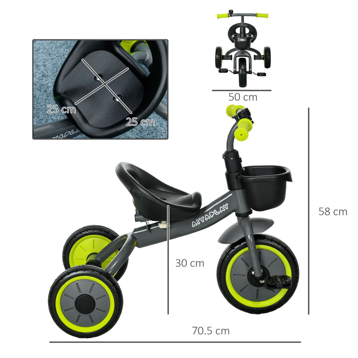 Adjustable Kids 3-Wheel Trike - Tricycle with Seat Adjustment, Storage Basket, and Bell - Perfect for Toddlers Aged 2-5 Years, Black Color