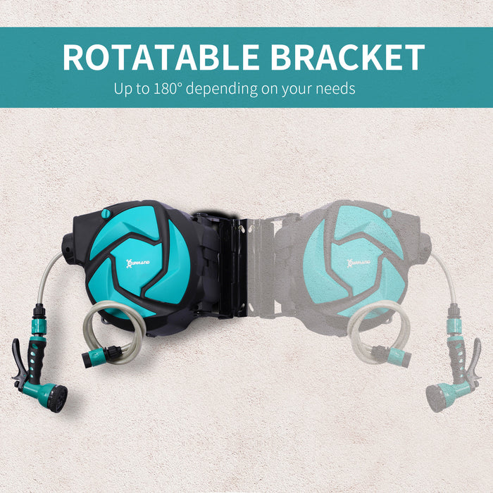 Auto Hose Reel with 7 Spray Patterns - 10m Retractable Garden Watering System, Wall Mounted - Outdoor Watering Solution for Home Gardeners