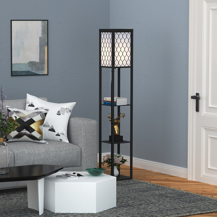 Modern Standing Shelf Floor Lamp - 4-Tier Open Shelves for Storage and Display - Ideal for Living Room Illumination and Decor