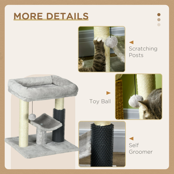 48cm Cozy Cat Tree Tower - Scratching Post, Self-Grooming Brush, Hang Ball, and Lounging Perches - Perfect for Play and Relaxation for Feline Friends