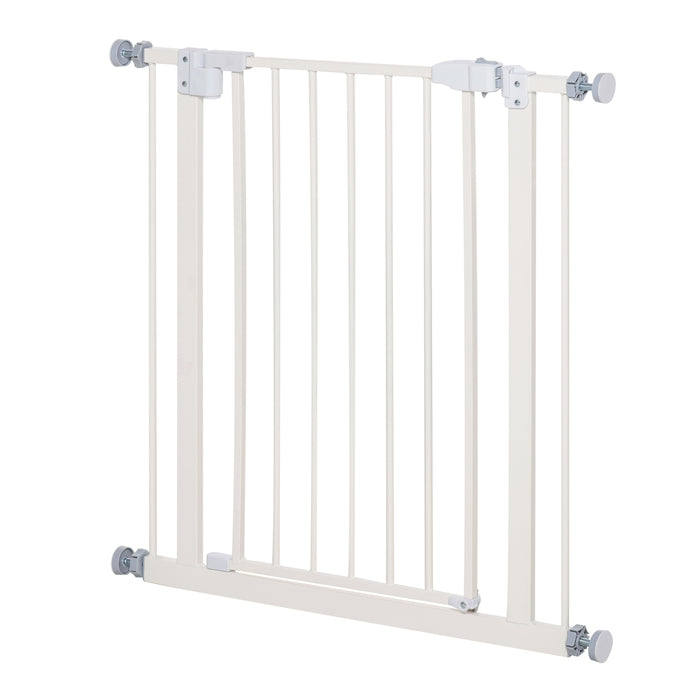 Expandable Pet Metal Safety Gate - Pressure Mounted Stair Barrier with Auto-Close Door and Double Locking System, 74-84 cm - Ideal for Dogs, Home & Child Safety, White