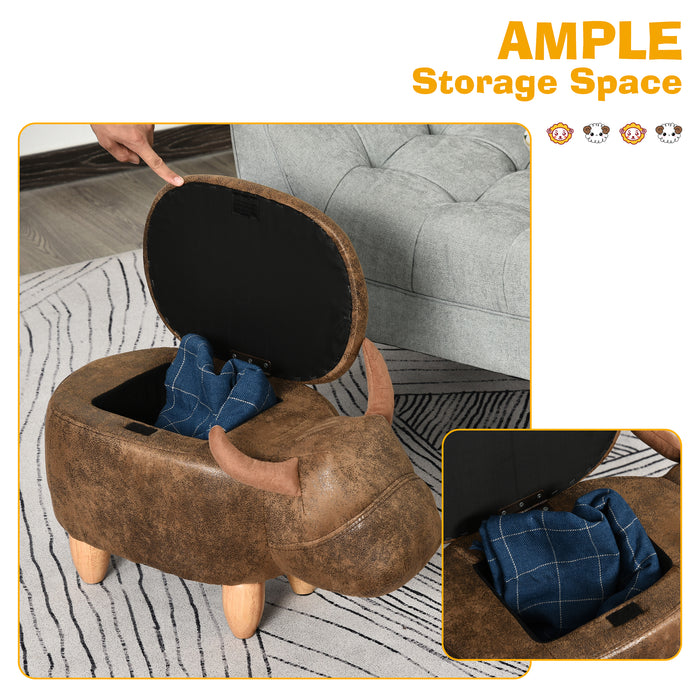 Buffalo-Shaped Animal Footstool with Storage - Padded Lid, Wooden Frame, Durable Ottoman for Children's Room - Cute Décor and Toy Organization for Kids
