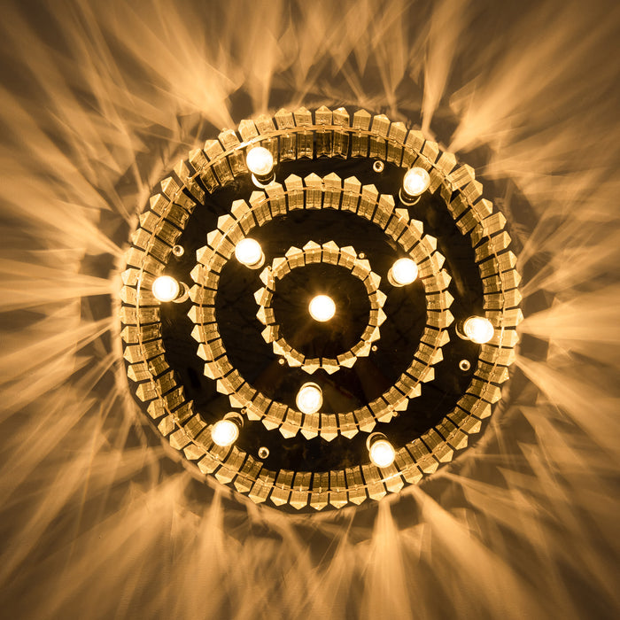 Elegant Crystal Chandelier - Modern 10-Light Flush Mount Ceiling Fixture with Stainless Steel Base - Ideal for Living Rooms, Hallways, and Bars