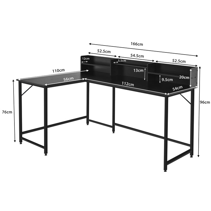Industrial Style L-Shaped Desk - Corner Computer Workstation in Black - Ideal for Home Office and Study Spaces