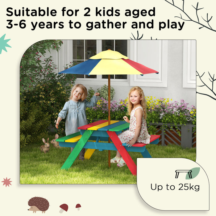 Kids' Wooden Play Table and Chair Set with Sun Parasol - Colorful, Durable Furniture for Toddlers - Ideal for Outdoor and Indoor Play, Ages 3-6