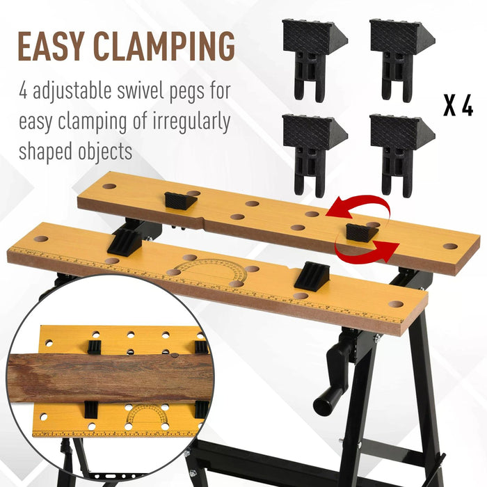 4-in-1 Multipurpose Workbench - Portable Saw Horse & Clamp Table with Adjustable Pegs - Ideal for Home DIY Projects & Garage Workspaces