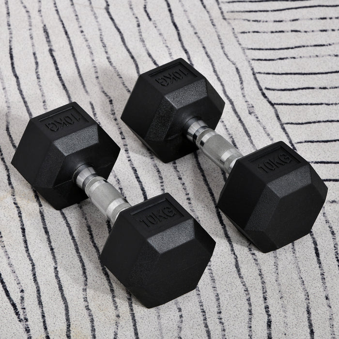 Hexagonal Rubber-Coated Dumbbell Set - Durable Weightlifting Gear for Fitness and Strength Training - Ideal for Home Gym Enthusiasts