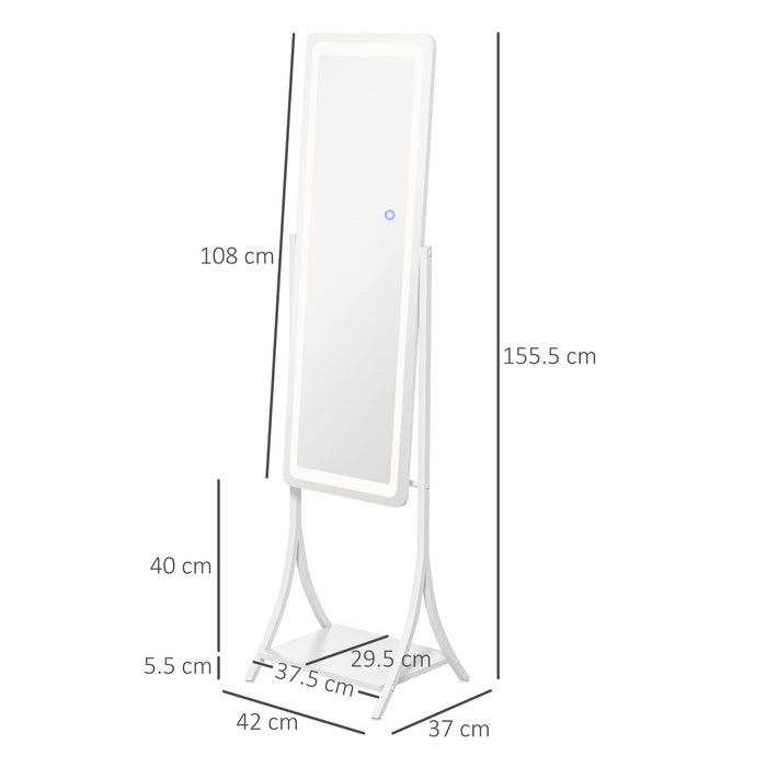LED-Lit Free Standing Full-Length Dressing Mirror - Adjustable 3-Color Temperature Settings - Includes Convenient Storage Shelf for Accessories and Essentials