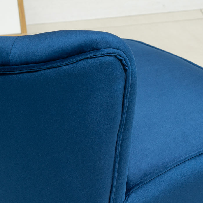 Velvet Tub Chair with Matching Ottoman - Plush Curved Back Accent Seat with Padded Cushioning and Sturdy Wooden Legs - Elegant Home Seating for Living Room or Lounge Space, Dark Blue