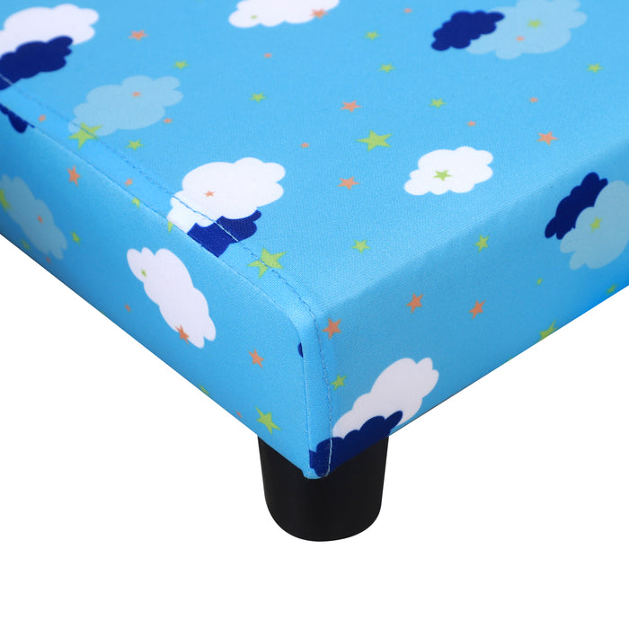 Kids' Mini Couch with Footrest - Sturdy Wooden Frame & Anti-Slip Legs, High Back, Armrests - Adorable Cloud and Star Design for Bedroom or Playroom