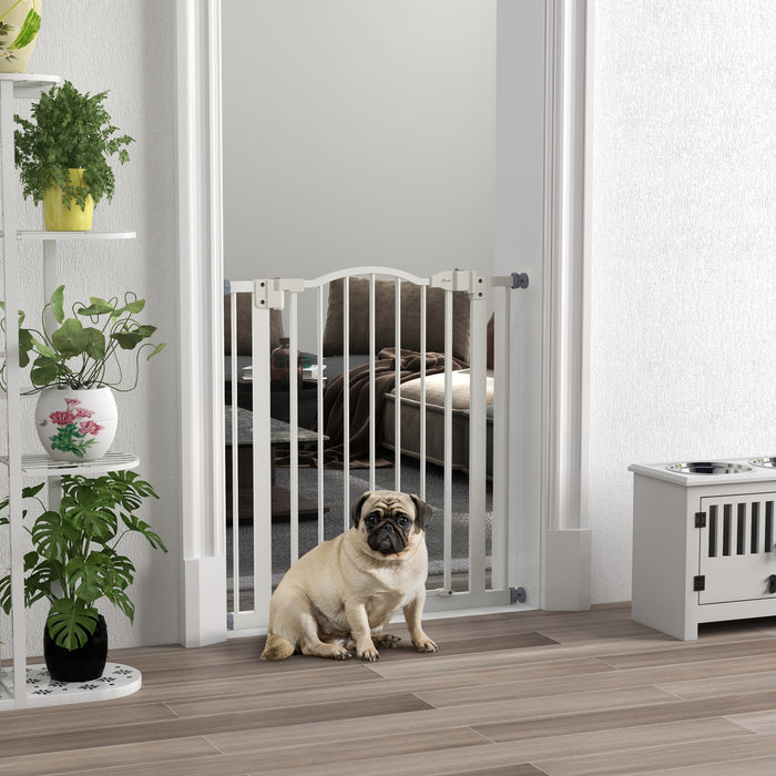 Adjustable Metal Pet Gate 74-80cm - Safety Barrier with Auto-Close Feature, White - Ideal for Dogs & Indoor Use