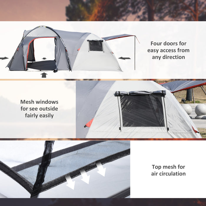 Outdoor Tunnel Tent for 4-5 People - Two-Room Camping Shelter with Sewn-In Floor & Portable Mat - Ideal for Fishing, Festivals & Hiking Adventures