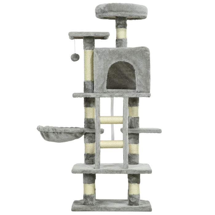 Cat Craft Tower - 132cm Multi-Level Climbing Tree with Scratching Post, Cozy House & Lounging Hammock - Ideal for Active Cats and Kittens to Play and Relax