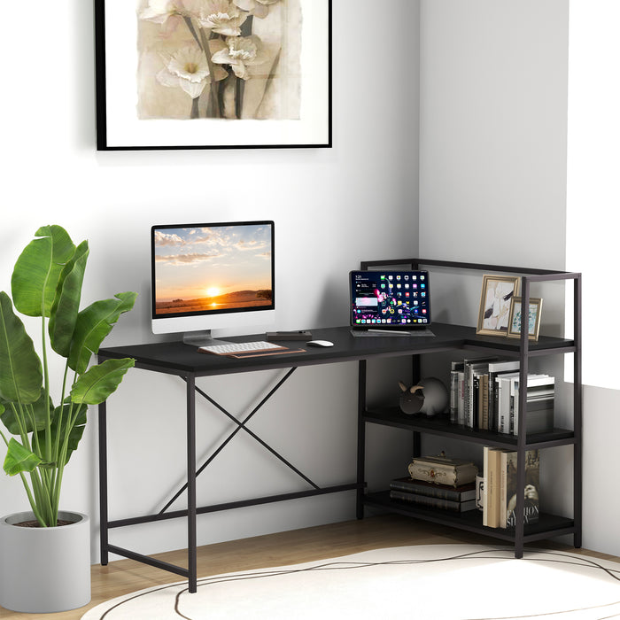 L-Shaped Reversible Desk with Storage - Computer Desk with Open Shelves in Black - Ideal for Home and Office Use