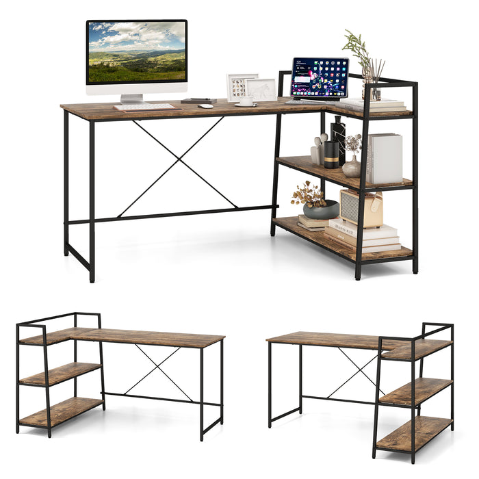 L-Shaped Reversible Desk with Storage - Computer Desk with Open Shelves in Black - Ideal for Home and Office Use