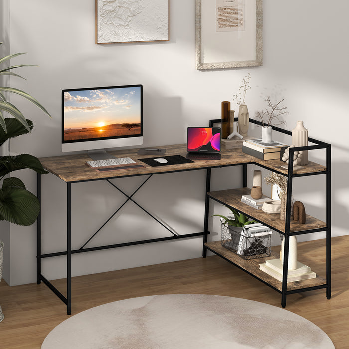 L-Shaped Reversible Desk with Storage - Computer Desk with Open Shelves in Black - Ideal for Home and Office Use