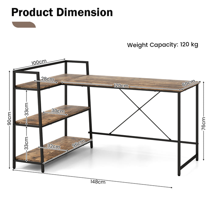 L-Shaped Reversible Desk with Storage - Computer Desk with Open Shelves in Black - Ideal for Home and Office Use