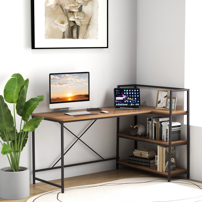 L-Shaped Reversible Desk with Storage - Computer Desk with Open Shelves in Black - Ideal for Home and Office Use