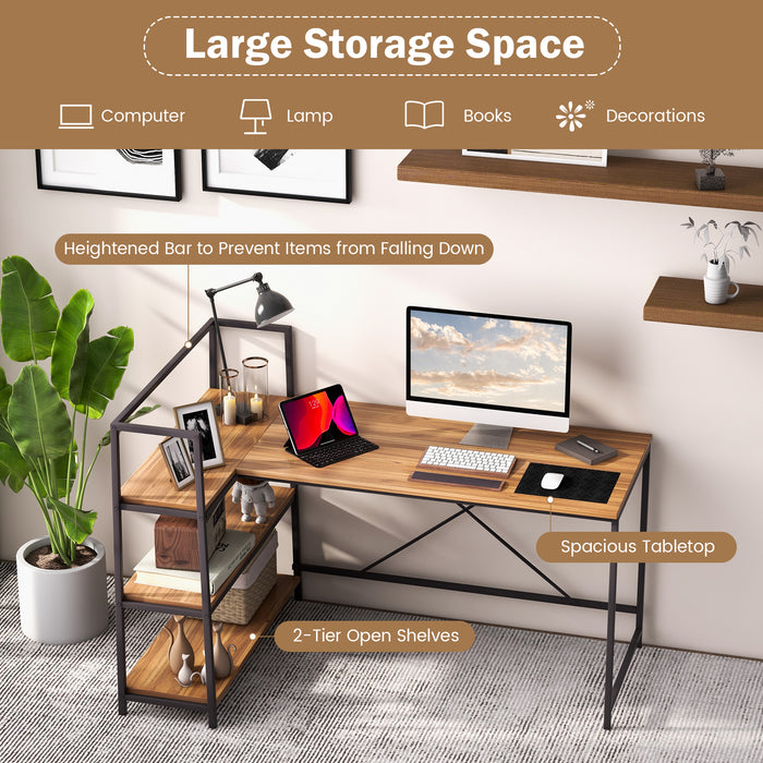 L-Shaped Reversible Desk with Storage - Computer Desk with Open Shelves in Black - Ideal for Home and Office Use