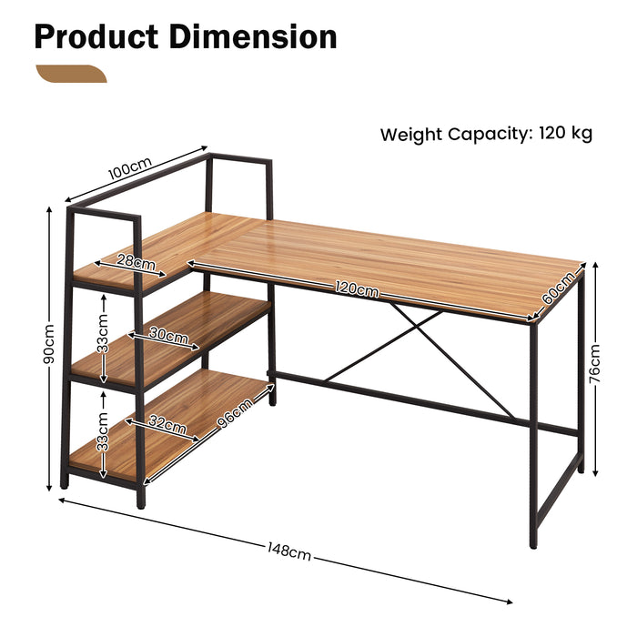 L-Shaped Reversible Desk with Storage - Computer Desk with Open Shelves in Black - Ideal for Home and Office Use