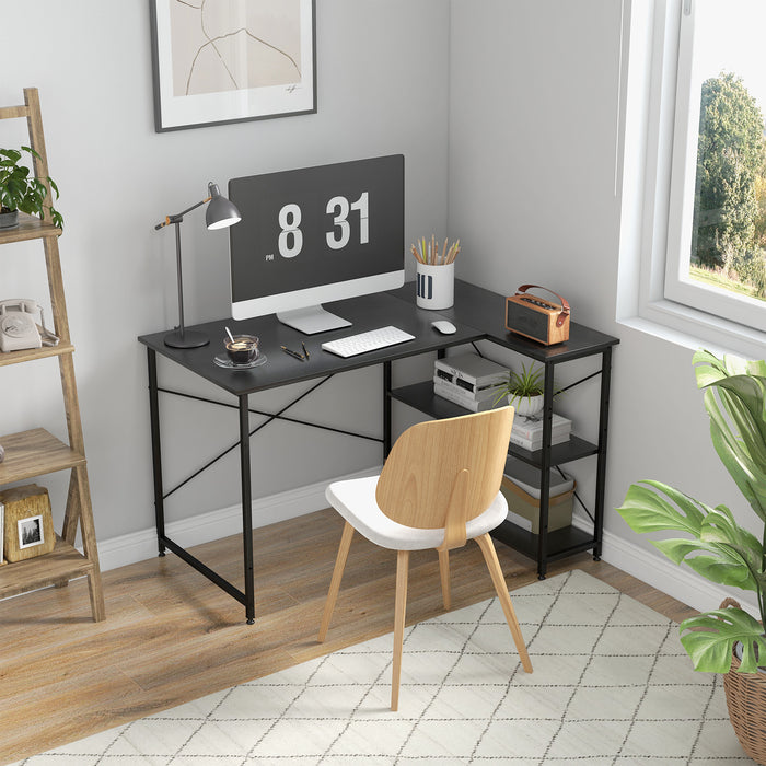 Corner Computer Desk- L-Shaped, Adjustable and Reversible Bookshelf in Black - Ideal for Home Office and Study Room Setup