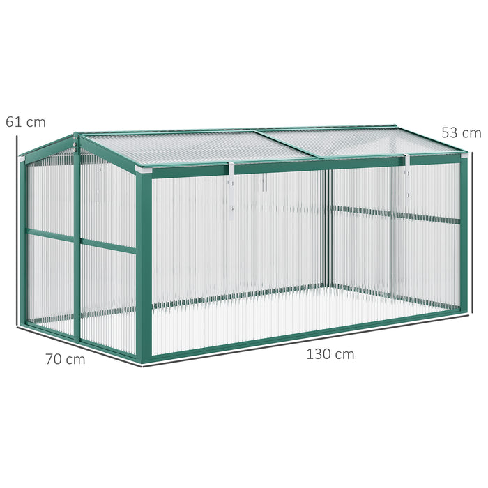 Aluminium & Polycarbonate Cold Frame Greenhouse - Adjustable Top for Optimal Plant Growth, Robust 130x70x61cm Structure - Ideal for Cultivating Flowers & Vegetables