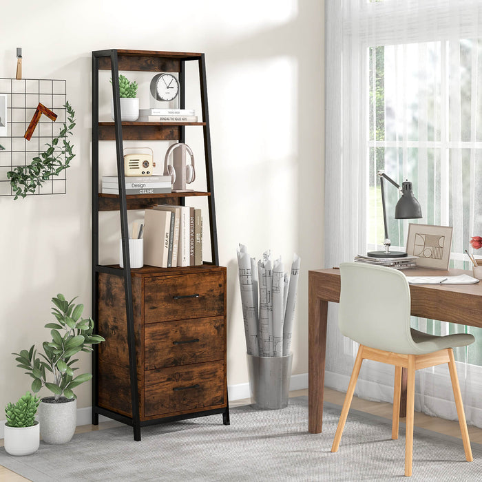 Tall Ladder Bookshelf - Bookcase with 3 Open Shelves and 3 Drawers - Ideal for Displaying Decor and Storage Needs
