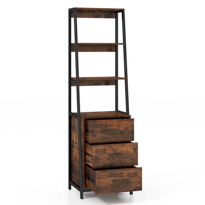 Tall Ladder Bookshelf - Bookcase with 3 Open Shelves and 3 Drawers - Ideal for Displaying Decor and Storage Needs