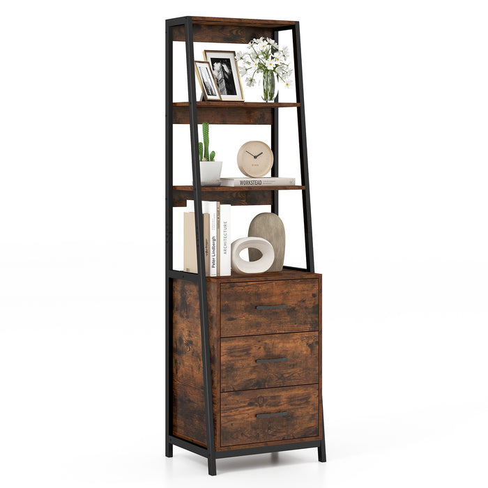Tall Ladder Bookshelf - Bookcase with 3 Open Shelves and 3 Drawers - Ideal for Displaying Decor and Storage Needs