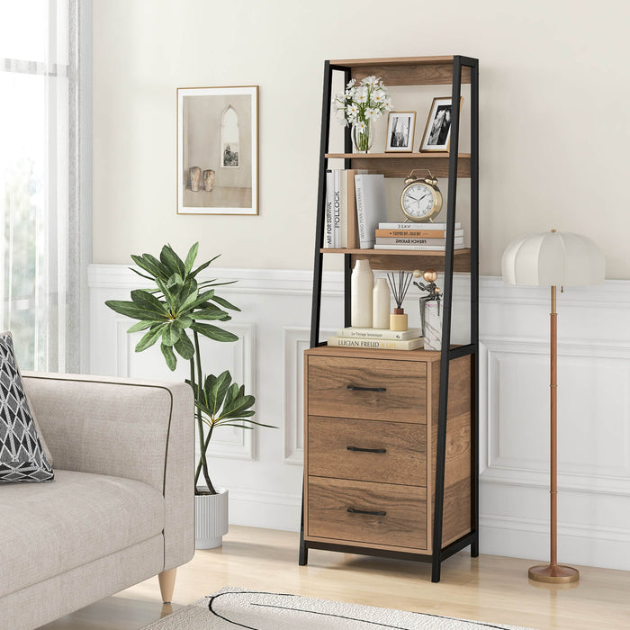 Tall Ladder Bookshelf - Bookcase with 3 Open Shelves and 3 Drawers - Ideal for Displaying Decor and Storage Needs