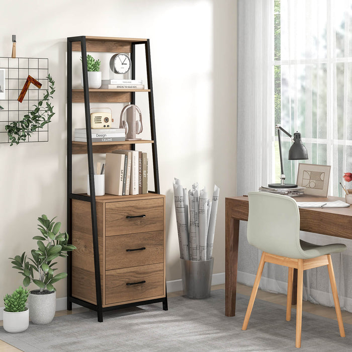 Tall Ladder Bookshelf - Bookcase with 3 Open Shelves and 3 Drawers - Ideal for Displaying Decor and Storage Needs