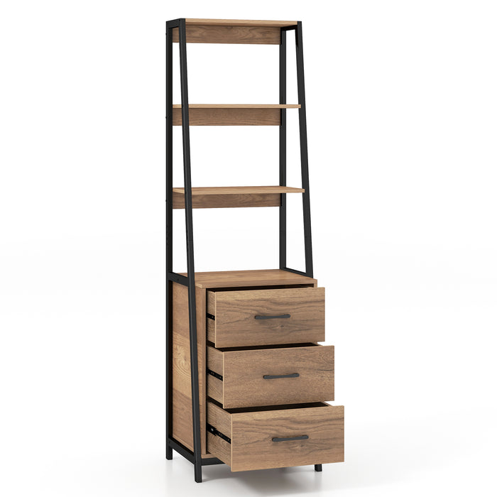 Tall Ladder Bookshelf - Bookcase with 3 Open Shelves and 3 Drawers - Ideal for Displaying Decor and Storage Needs