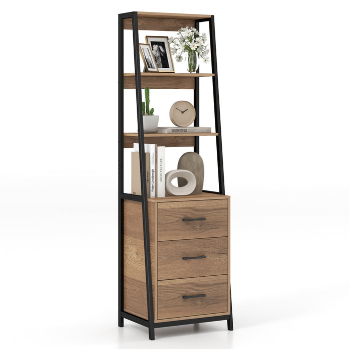 Tall Ladder Bookshelf - Bookcase with 3 Open Shelves and 3 Drawers - Ideal for Displaying Decor and Storage Needs