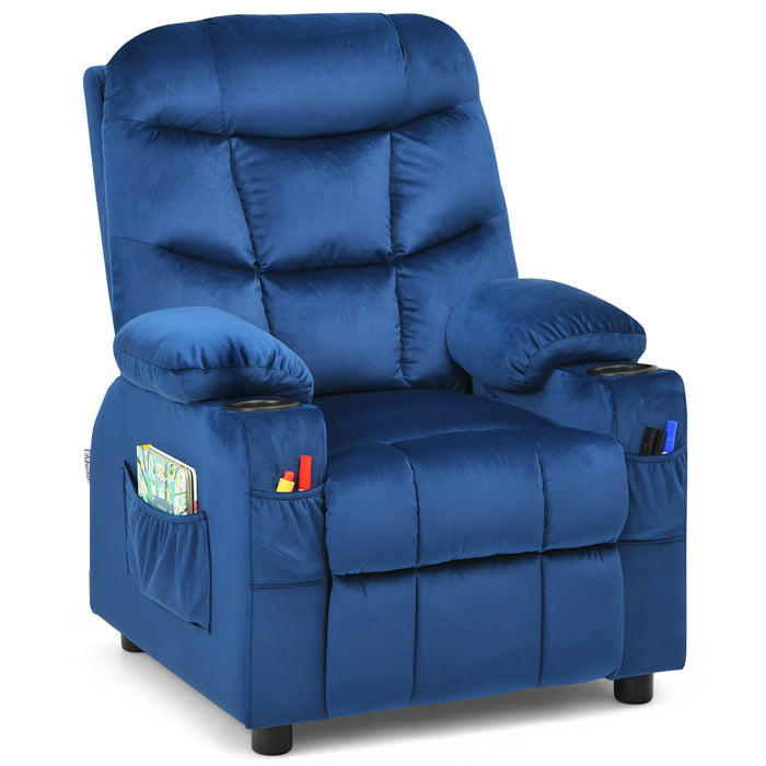 Kid's Lounge Recliner Chair - Adjustable and Large with Two Cup Holders in Blue Color - Perfect Seating Solution for Children's Comfort