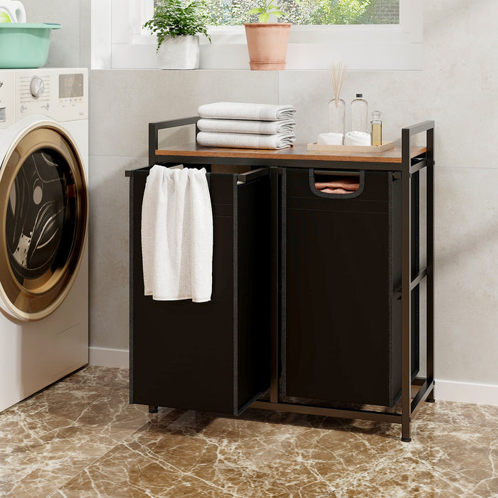 Laundry Hamper Organizer - Modern Hamper with Shelf and Dual Removable Bags - Ideal for Household Laundry Sorting Needs